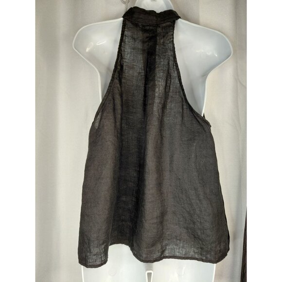 Zara Womens Black Linen Halter Top With Button Front & Tie Neck - Picture 7 of 7
